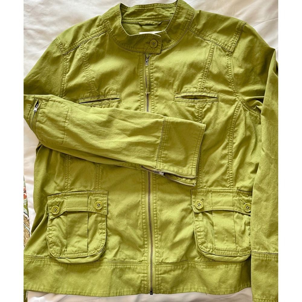 Christopher & Banks Womens XL Green Cotton Utility Jacket Zip Up Cargo Pockets